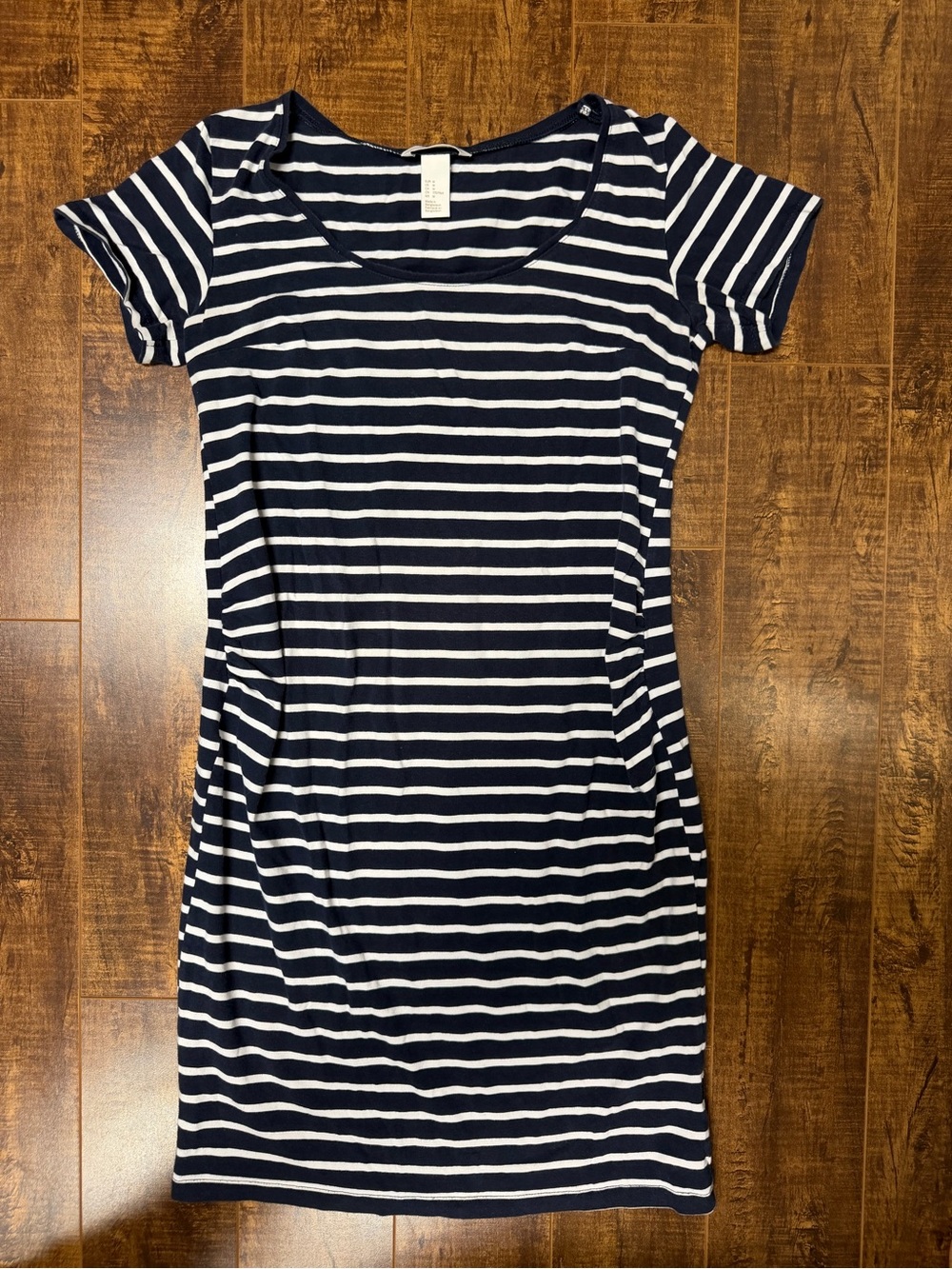 H&M Navy and White Striped Short Sleeve Maternity Dress